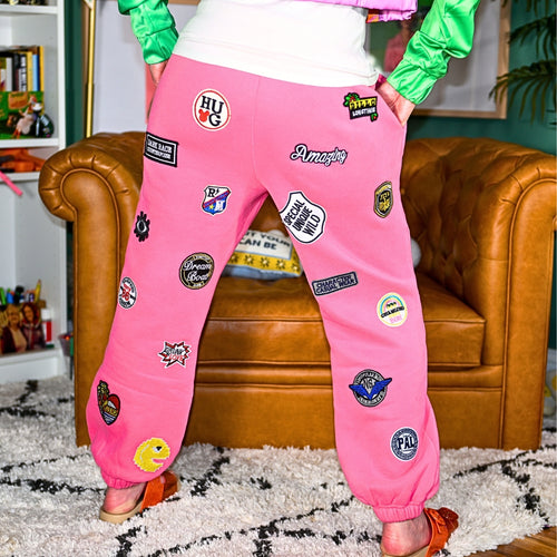 Multi Patches Joggers in Hot Pink