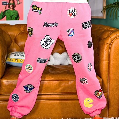 Multi Patches Joggers in Hot Pink