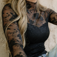 Sheer Floral Lace Top - Black