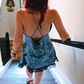 Slip Dress – Shortie Blue with Lace Trim