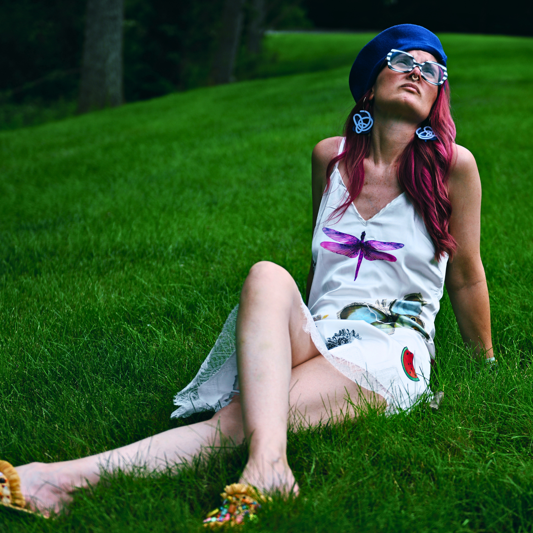 Slip Dress – White Asymmetrical Dragonfly