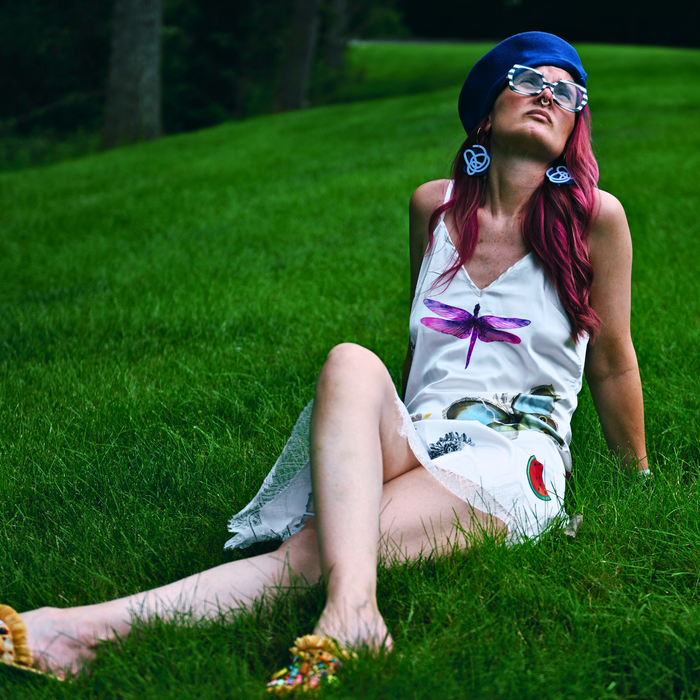 Slip Dress – White Asymmetrical Dragonfly