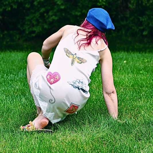 Slip Dress – White Asymmetrical Dragonfly