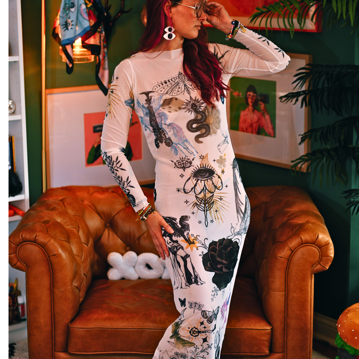 Mesh Dress – White Unicorn Mary Trim