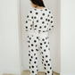 Polka Dot Print Drop Shoulder Pullover Drawstring Jogger Pant Set - Beige