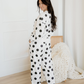 Polka Dot Print Drop Shoulder Pullover Drawstring Jogger Pant Set - Beige