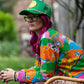 Landscape Pullover in Rainbow W/ Fuchsia Cuffs