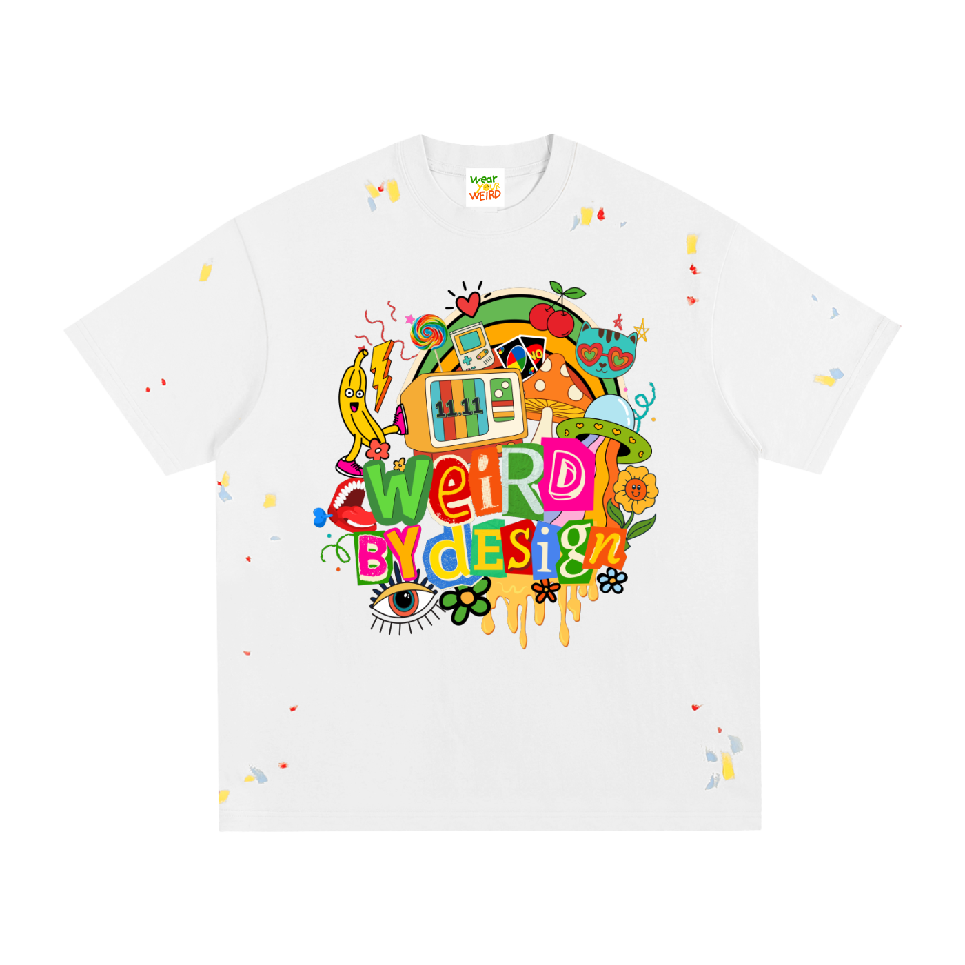 Weird by Design on textured Paint Splatter T-Shirt