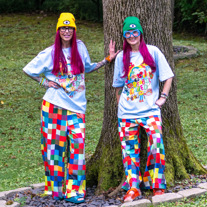 Pixel Party Checkered Wide-Leg Pants