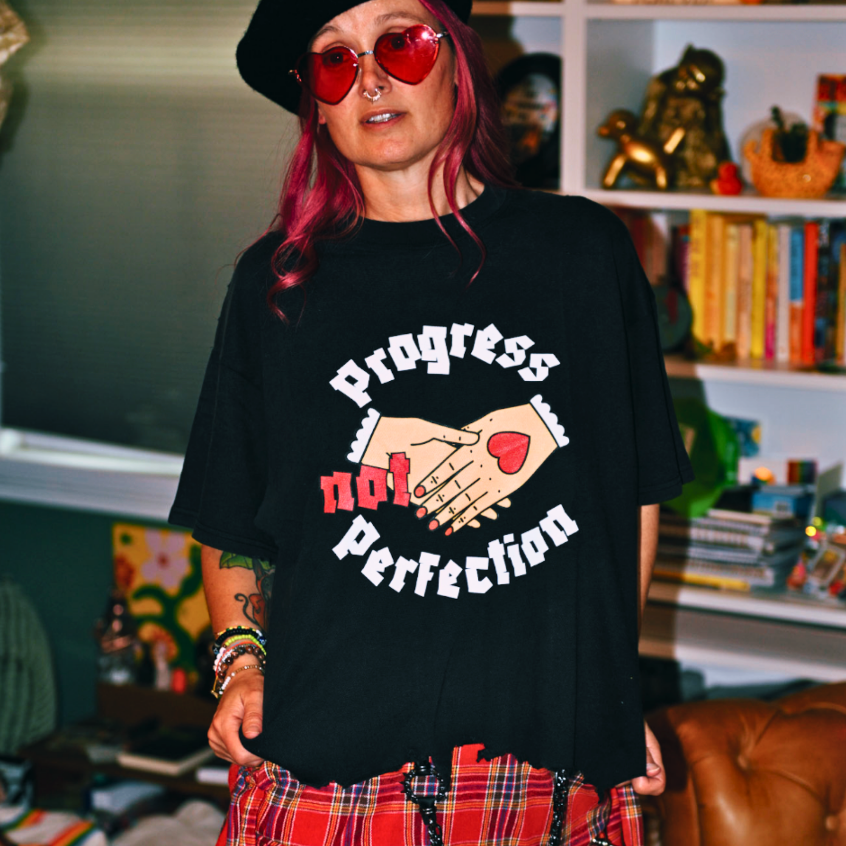 Progress Not Perfection Vintage Wash Boxy Distressed Hem T-Shirt