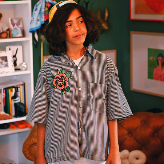 Bloom Where You are Planted Oversized Vertical Stripe Boxy Shirt