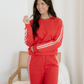 Red Varsity Pullover & Wide Leg Pant Outfit Set
