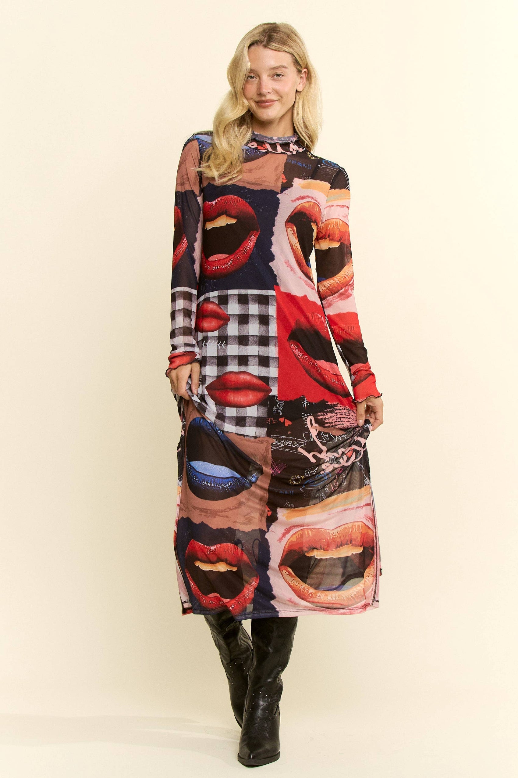 Pop Art Lips Mesh Dress