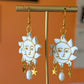 Sun and Moon solar gold white charm Clay earrings