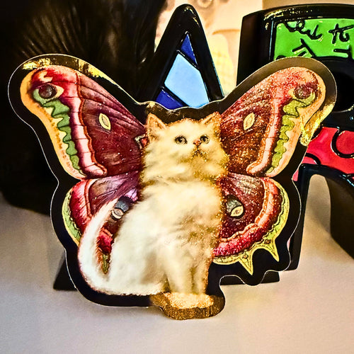 Luna Moth sparkle Kitty sticker