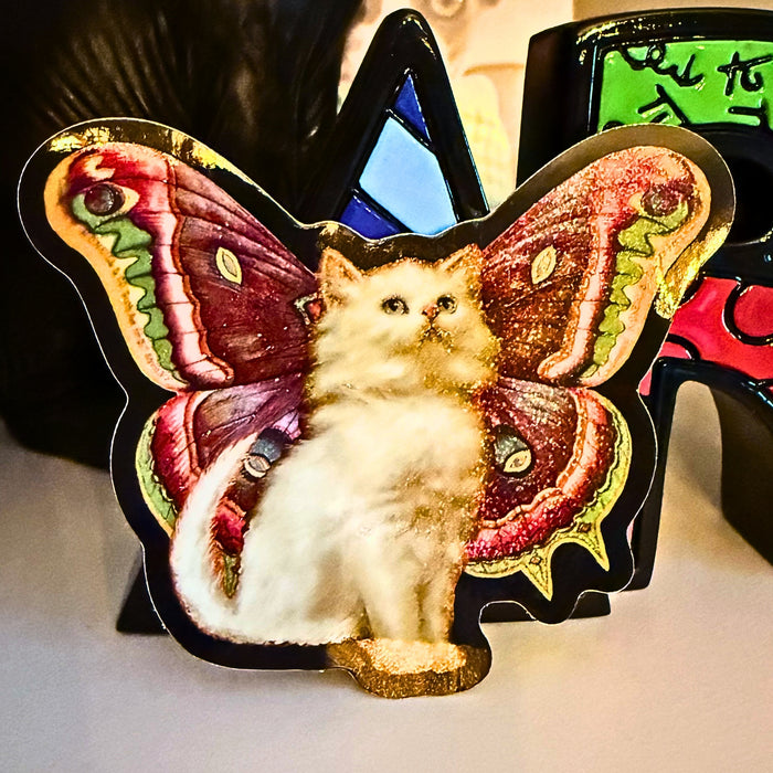 Luna Moth sparkle Kitty sticker