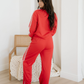Red Varsity Pullover & Wide Leg Pant Outfit Set