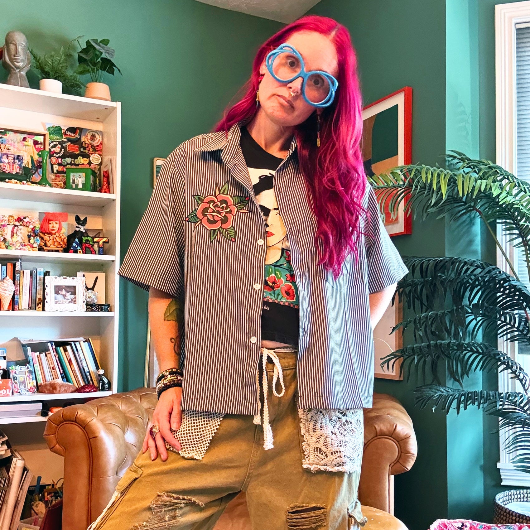 Bloom Where You are Planted Oversized Vertical Stripe Boxy Shirt
