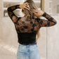 Sheer Floral Lace Top - Black