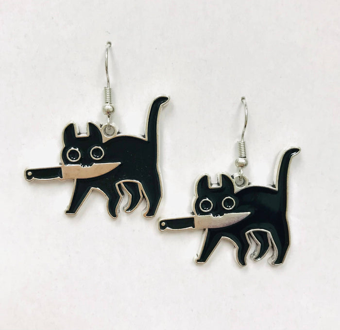 Cat with knife Earrings