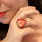 Glitter Real Strawberry Adjustable Ring