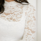 White Lace Crochet Bell Sleeve Mock Neck Blouse
