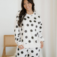 Polka Dot Print Drop Shoulder Pullover Drawstring Jogger Pant Set - Beige