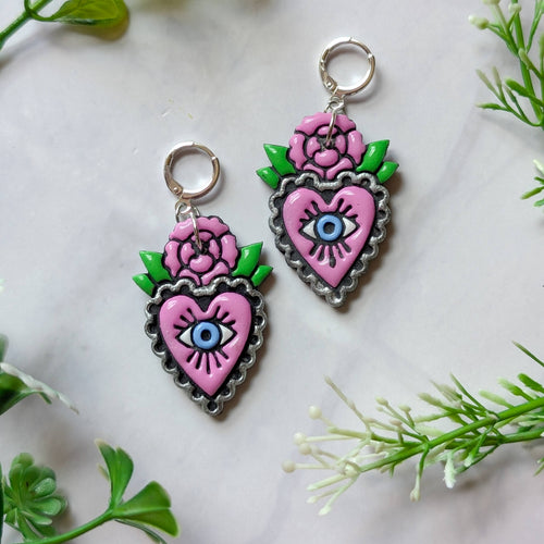 Hand painted pastel Sacred Heart Earrings