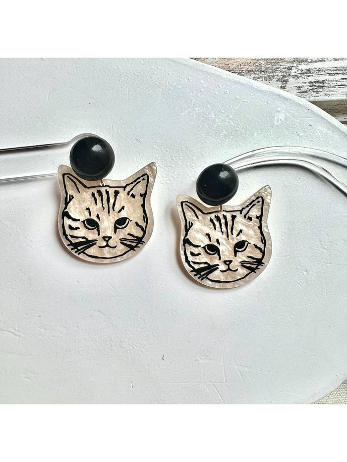 Sketch Cat Face Drop Earrings