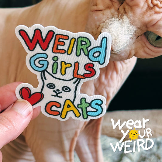 Weird Girls Love Cats Fabric Sticker (2.84" x 3")