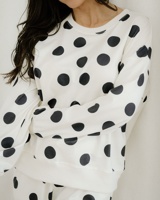 Polka Dot Print Pullover & Jogger Pant Outfit Set