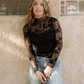 Sheer Floral Lace Top - Black