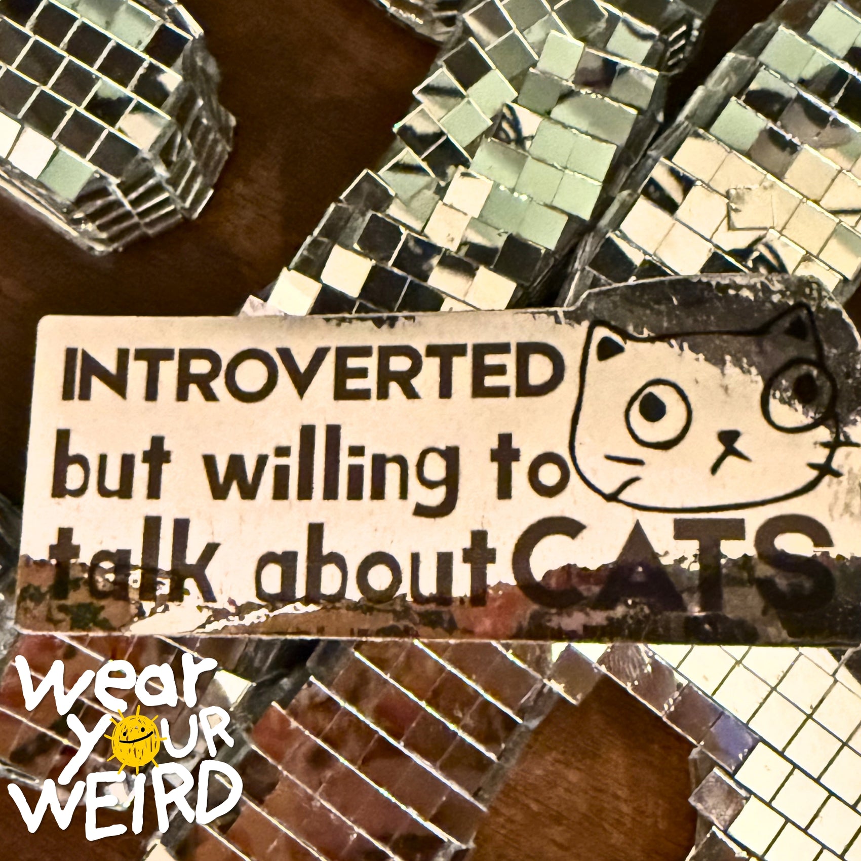 Introverted but Willing to Talk About Cats 2.5" Silver Metallic Sticker