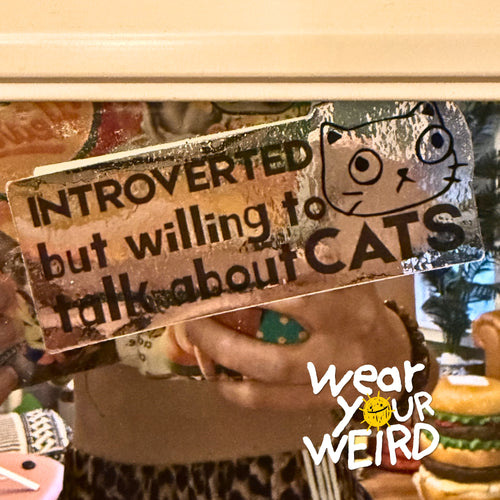 Introverted but Willing to Talk About Cats 2.5" Silver Metallic Sticker