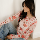 Rose Semi Sheer Crew Neck Long Sleeve Mesh Layering Top