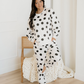 Polka Dot Print Drop Shoulder Pullover Drawstring Jogger Pant Set - Beige
