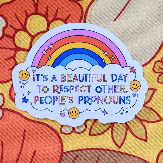 Respect pronouns sticker lgbtq hydroflask planner: White