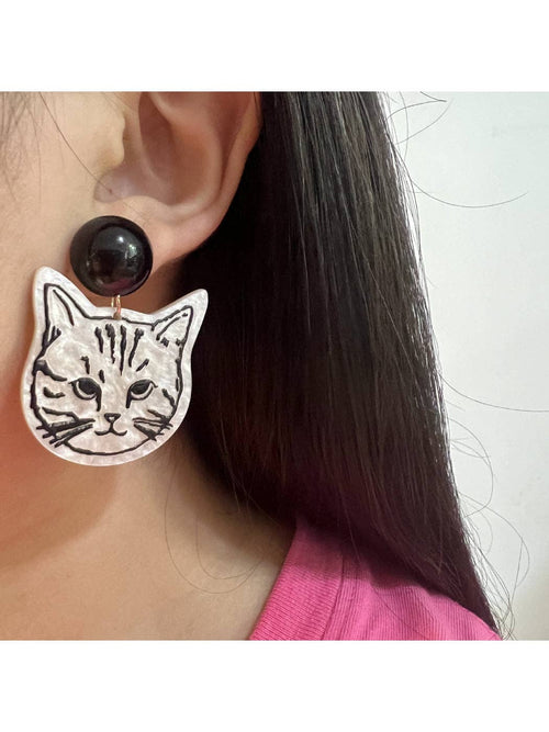 Sketch Cat Face Drop Earrings