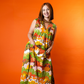 Glam Maxi House Dress in Earth-toned Meadow