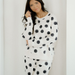 Polka Dot Print Drop Shoulder Pullover Drawstring Jogger Pant Set - Beige