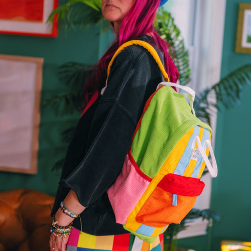 Rainbow corduroy backpack