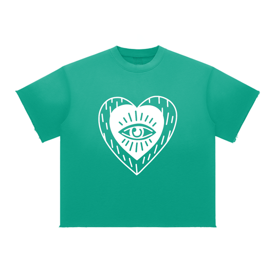 Heart Eye Sun Fade Raw Edge T-Shirt