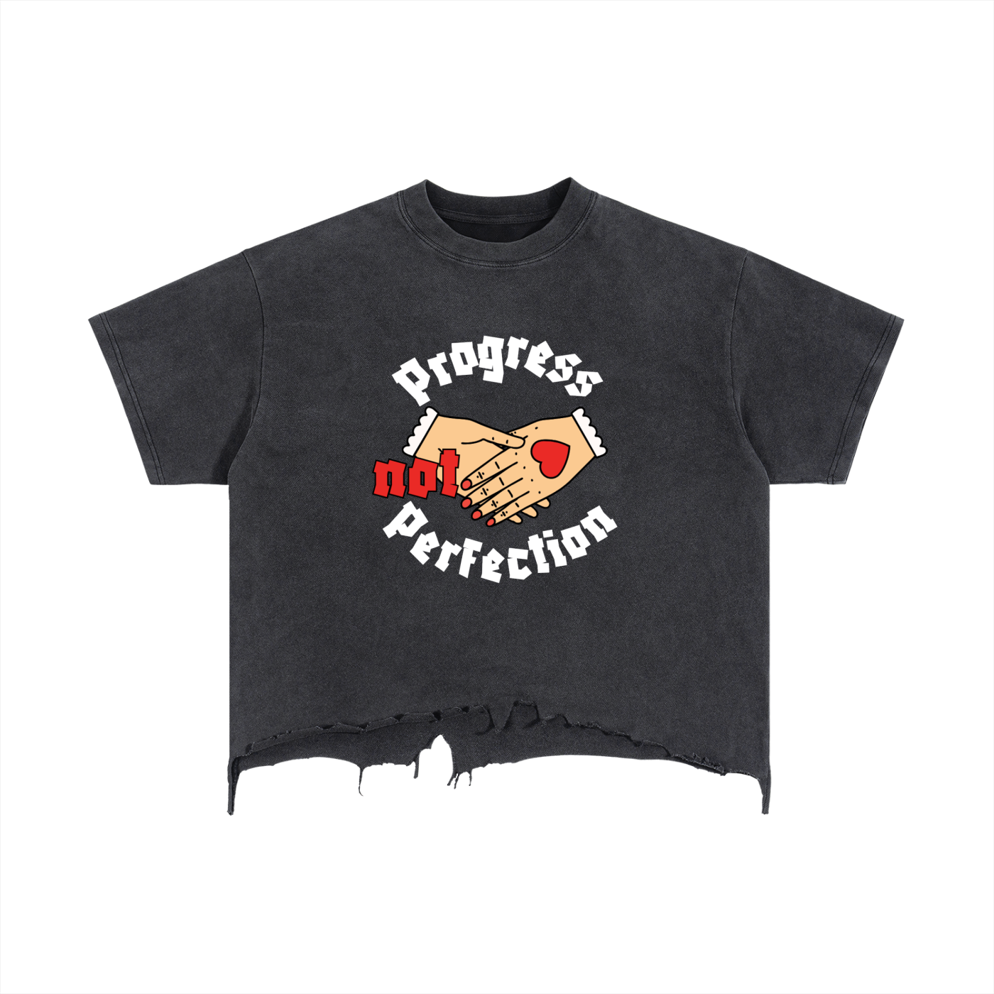 Progress Not Perfection Vintage Wash Boxy Distressed Hem T-Shirt