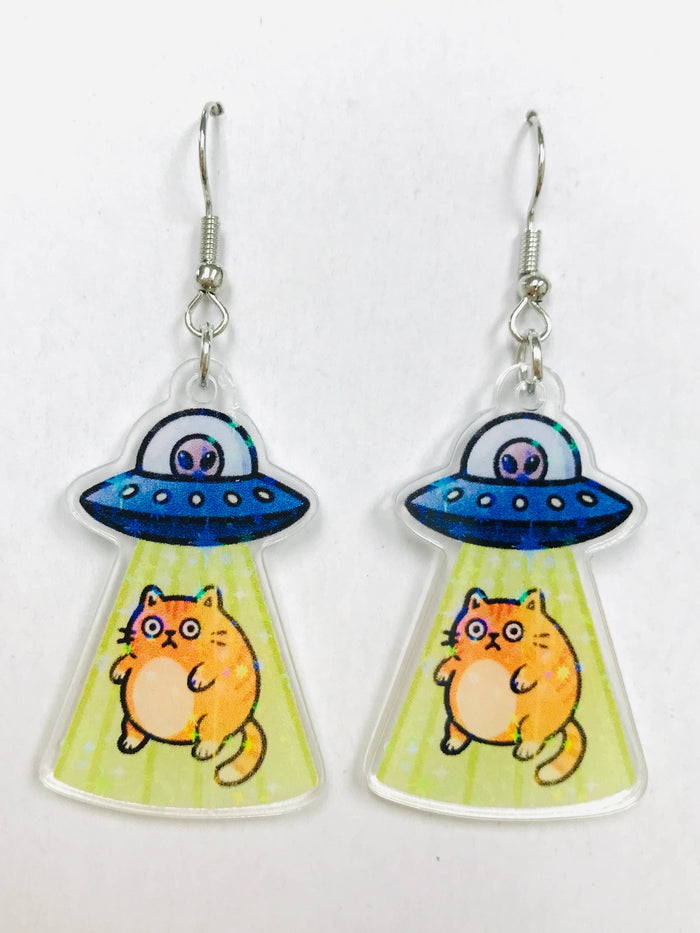 Alien Abduction Cat Earrings