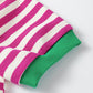 Stripe Short Puff Sleeve Contrast Trim Round Neck Tee - Pink