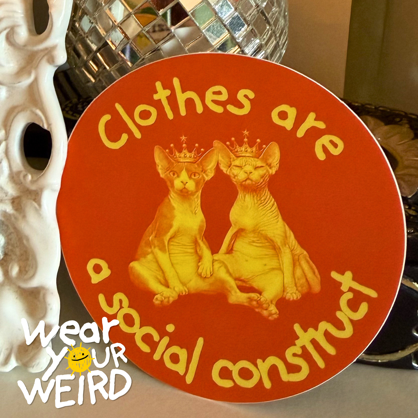 Clothes are a Social Construct Naked Cat 3x3 Sticker
