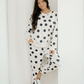 Polka Dot Print Drop Shoulder Pullover Drawstring Jogger Pant Set - Beige