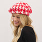 Houndstooth Pattern Knit Beret
