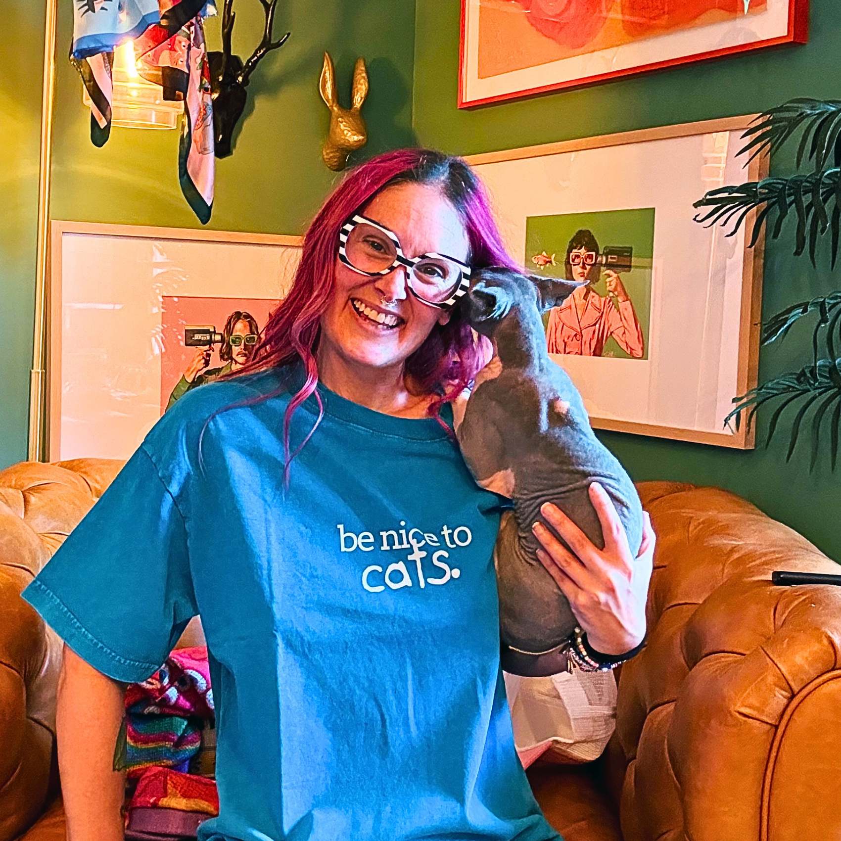 Be Nice to Cats Snow Washed Oversized T-Shirt