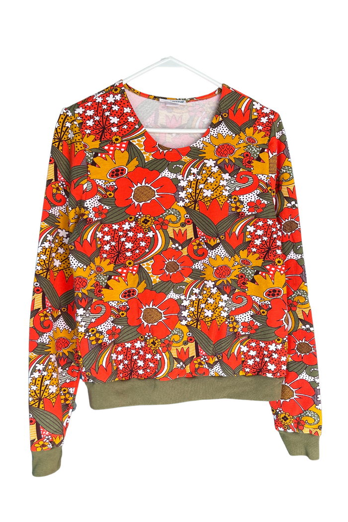 Groovy Floral Pullover in Olive & Orange